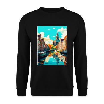 Leiden Netherlands Vintage Travel Poster Souvenir - Unisex Sweatshirt - black - Front - Alina (178cm) & Michal (187cm)