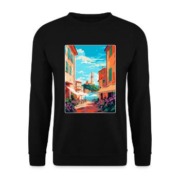 St. Tropez Frankreich Vintage Reiseplakat Souvenir - Unisex Pullover - Schwarz - Vorne - Alina (178cm) & Michal (187cm)