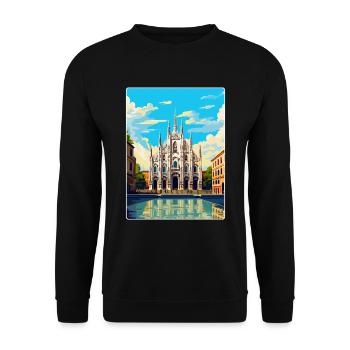 Milan Italy Vintage Travel Poster WPA Art Souvenir - Unisex Sweatshirt - black - Front - Alina (178cm) & Michal (187cm)