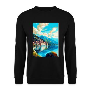 Lugano Suisse Affiche de voyage vintage souvenir - Sweat-shirt Unisexe - noir - Devant - Alina (178cm) & Michal (187cm)