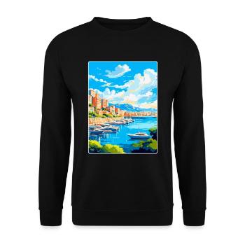 Monaco Côte d'Azur Frankreich Vintage Reiseplakat - Unisex Pullover - Schwarz - Vorne - Alina (178cm) & Michal (187cm)