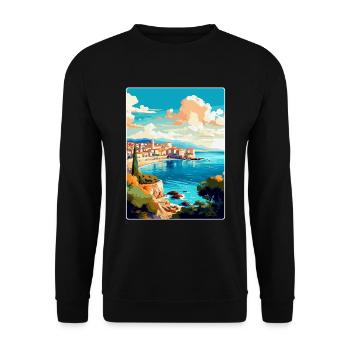 Antibes France Affiche de voyage vintage Souvenir WPA - Sweat-shirt Unisexe - noir - Devant - Alina (178cm) & Michal (187cm)