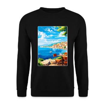 Kroatien Vintage Reiseplakat Souvenir Souvenir - Unisex Pullover - Schwarz - Vorne - Alina (178cm) & Michal (187cm)