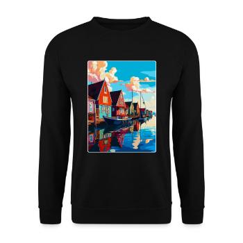 Volendam Netherlands Vintage Travel Poster WPA Art - Unisex Sweatshirt - black - Front - Alina (178cm) & Michal (187cm)