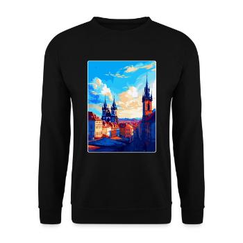 Prague République tchèque Affiche de voyage vintage WPA - Sweat-shirt Unisexe - noir - Devant - Alina (178cm) & Michal (187cm)