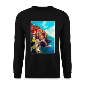 Cinque Terre Italy Vintage Travel Poster Souvenir - Unisex Sweatshirt - black - Front - Alina (178cm) & Michal (187cm)
