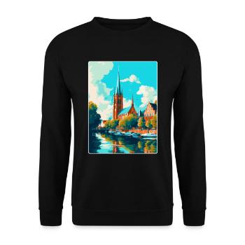 Affiche de voyage vintage de Lübeck Allemagne Souvenir WPA - Sweat-shirt Unisexe - noir - Devant - Alina (178cm) & Michal (187cm)