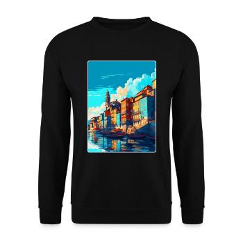 Porto Portugal Vintage Reiseplakat Souvenir WPA - Unisex Pullover - Schwarz - Vorne - Alina (178cm) & Michal (187cm)