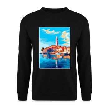Vodice Kroatien Vintage Reiseplakat Souvenir WPA - Unisex Pullover - Schwarz - Vorne - Alina (178cm) & Michal (187cm)