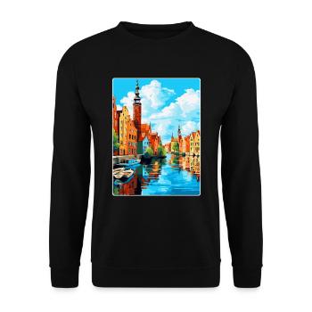 Danzig Polen Vintage Reiseposter WPA Souvenir - Unisex Pullover - Schwarz - Vorne - Alina (178cm) & Michal (187cm)