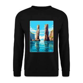 Affiche de voyage vintage Stack Rocks Pembrokeshire - Sweat-shirt Unisexe - noir - Devant - Alina (178cm) & Michal (187cm)