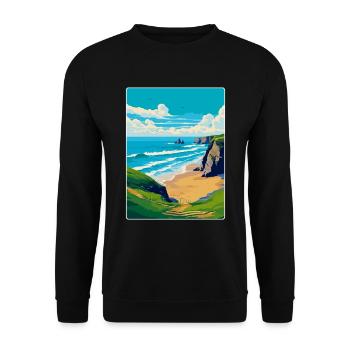 Bedruthan Steps Cornwall England Uk Travel Poster - Unisex Sweatshirt - black - Front - Alina (178cm) & Michal (187cm)
