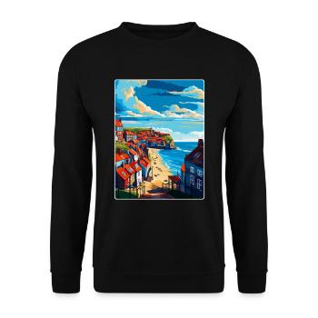 Whitby England Uk Vintage Reiseposter Souvenir - Unisex Pullover - Schwarz - Vorne - Alina (178cm) & Michal (187cm)
