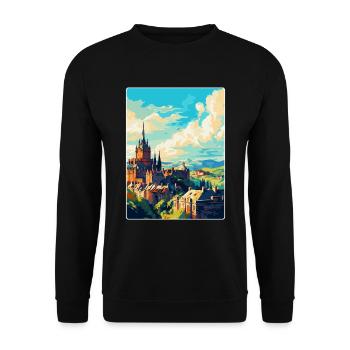 Edinburgh Scotland Uk Travel Poster Souvenir WPA - Unisex Sweatshirt - black - Front - Alina (178cm) & Michal (187cm)