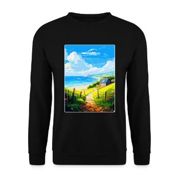 Lamorna Cornwall England Uk Travel Poster Souvenir - Unisex Sweatshirt - black - Front - Alina (178cm) & Michal (187cm)