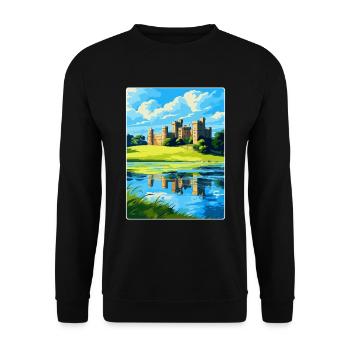Leeds Castle England Uk Travel Poster Souvenir WPA - Unisex Sweatshirt - black - Front - Alina (178cm) & Michal (187cm)