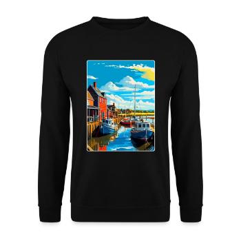 Whitstable Harbour, England, Vereinigtes Königreich, Reiseposter, WPA - Unisex Pullover - Schwarz - Vorne - Alina (178cm) & Michal (187cm)