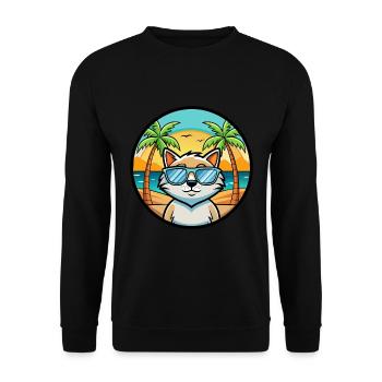 Katze Lustige Cartoon Sommer Strand Sonnenbrille Aufkleber - Unisex Pullover - Schwarz - Vorne - Alina (178cm) & Michal (187cm)