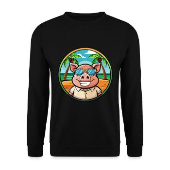 Schwein lustige Cartoon Sommer Strand Sonnenbrille Aufkleber - Unisex Pullover - Schwarz - Vorne - Alina (178cm) & Michal (187cm)