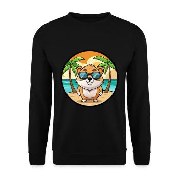 Hamster Lustig Cartoon Sommer Strand Sonnenbrille Cool - Unisex Pullover - Schwarz - Vorne - Alina (178cm) & Michal (187cm)
