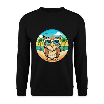 Eule Lustige Cartoon Sommer Strand Sonnenbrille Aufkleber - Unisex Pullover - Schwarz - Vorne - Alina (178cm) & Michal (187cm)
