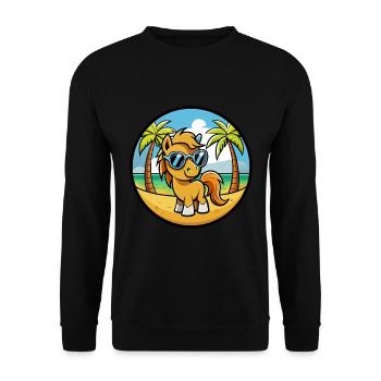 Poney Drôle Dessin Animé Plage D’été Lunettes De Soleil Autocollant - Sweat-shirt Unisexe - noir - Devant - Alina (178cm) & Michal (187cm)