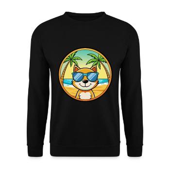 Katze Lustige Cartoon Sommer Strand Sonnenbrille Aufkleber - Unisex Pullover - Schwarz - Vorne - Alina (178cm) & Michal (187cm)
