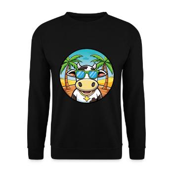 Kuh Lustige Cartoon Sommer Strand Sonnenbrille Aufkleber - Unisex Pullover - Schwarz - Vorne - Alina (178cm) & Michal (187cm)