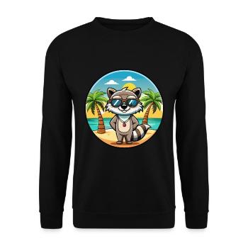 Waschbär Lustig Cartoon Sommer Strand Sonnenbrille Cool - Unisex Pullover - Schwarz - Vorne - Alina (178cm) & Michal (187cm)