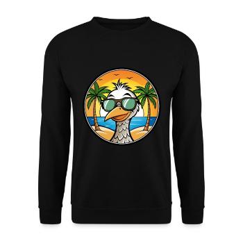 Straußen, Lustig, Cartoon, Sommer, Strand, Sonnenbrille, Cool - Unisex Pullover - Schwarz - Vorne - Alina (178cm) & Michal (187cm)