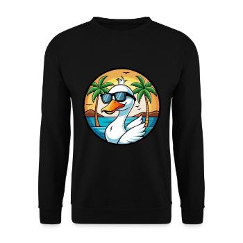 Schwan Lustige Cartoon Sommer Strand Sonnenbrille Aufkleber - Unisex Pullover - Schwarz - Vorne - Alina (178cm) & Michal (187cm)