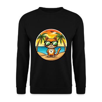 Cymric Katzenrasse Cartoon Sonnenbrille Strand - Unisex Pullover - Schwarz - Vorne - Alina (178cm) & Michal (187cm)