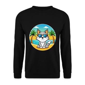 Karelische Bobtail Katzenrasse Cartoon Sonnenbrille Strand - Unisex Pullover - Schwarz - Vorne - Alina (178cm) & Michal (187cm)