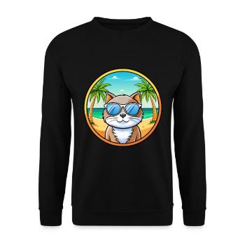 British Longhair Cat Breed Cartoon Sunglass Beach - Unisex Sweatshirt - black - Front - Alina (178cm) & Michal (187cm)