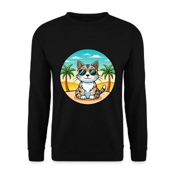 American Wirehair Cat Breed Cartoon Sunglass Beach - Unisex Sweatshirt - black - Front - Alina (178cm) & Michal (187cm)