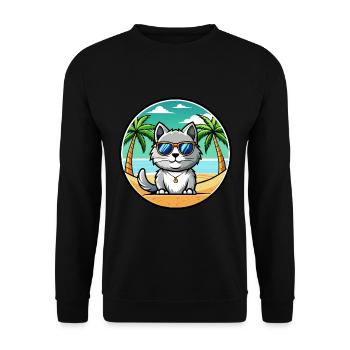 British Silver Cat Breed Cartoon Sunglasses Beach - Unisex Sweatshirt - black - Front - Alina (178cm) & Michal (187cm)