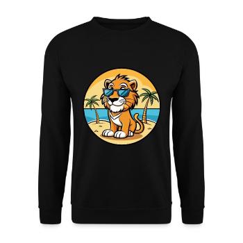 Liger Hybrid Lion Tiger Cat Breed Cartoon Beach - Unisex Sweatshirt - black - Front - Alina (178cm) & Michal (187cm)