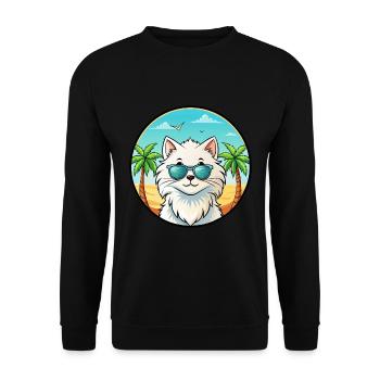 Weiße Langhaarkatze Persische Katze Rasse Cartoon Strand - Unisex Pullover - Schwarz - Vorne - Alina (178cm) & Michal (187cm)