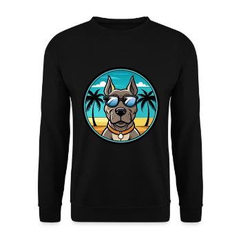 Deutsche Dogge Hunderasse Cartoon Sonnenbrille Strand - Unisex Pullover - Schwarz - Vorne - Alina (178cm) & Michal (187cm)