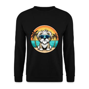 Maltese Shih Tzu Dog Breed Cartoon Sunglass Beach - Unisex Sweatshirt - black - Front - Alina (178cm) & Michal (187cm)