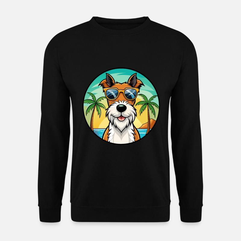 Draht Foxterrier Hunderasse Cartoon Sonnenbrille Strand - Unisex Pullover - Schwarz