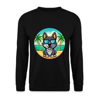 Black Norwegian Elkhound Dog Breed Cartoon Beach - Unisex Sweatshirt - black - Front - Alina (178cm) & Michal (187cm)