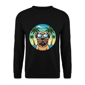 Englische Dogge Hund Rasse Cartoon Sonnenbrille Strand - Unisex Pullover - Schwarz - Vorne - Alina (178cm) & Michal (187cm)