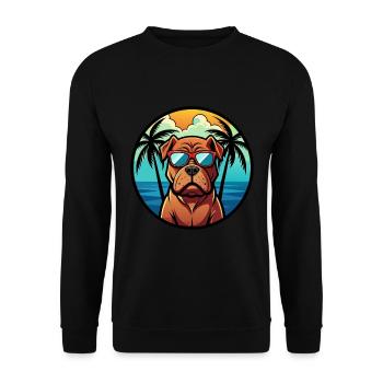 Französisch Bordeaux Mastiff Hunderasse Cartoon Strand - Unisex Pullover - Schwarz - Vorne - Alina (178cm) & Michal (187cm)