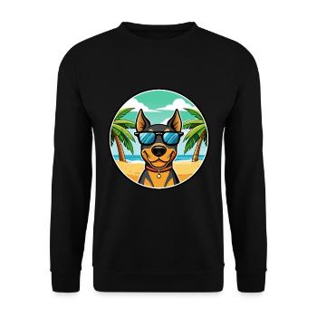 Deutscher Pinscher Hund Rasse Cartoon Sonnenbrille Strand - Unisex Pullover - Schwarz - Vorne - Alina (178cm) & Michal (187cm)