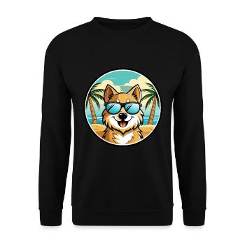 Deutscher Spitz Hund Rasse Cartoon Sonnenbrille Strand - Unisex Pullover - Schwarz - Vorne - Alina (178cm) & Michal (187cm)