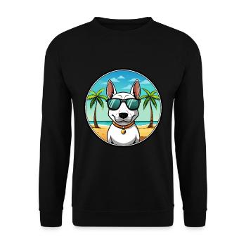 Miniature Bull Terrier Dog Breed Cartoon Beach - Unisex Sweatshirt - black - Front - Alina (178cm) & Michal (187cm)