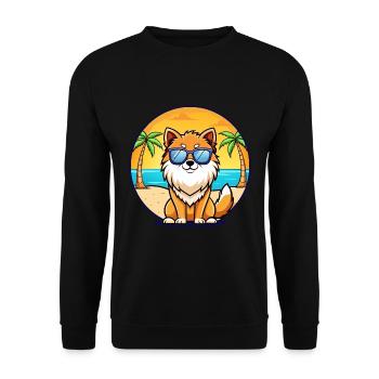 Pommersche Spitz Hunderasse Cartoon Sonnenbrille Strand - Unisex Pullover - Schwarz - Vorne - Alina (178cm) & Michal (187cm)