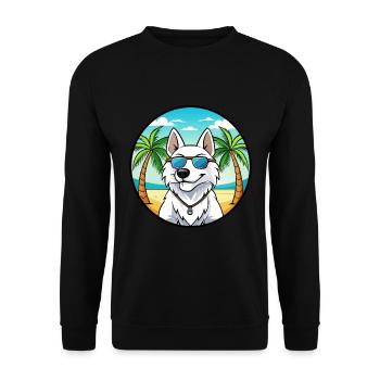 Weißer Schäferhund Hunderasse Cartoon Sonnenbrille Strand - Unisex Pullover - Schwarz - Vorne - Alina (178cm) & Michal (187cm)