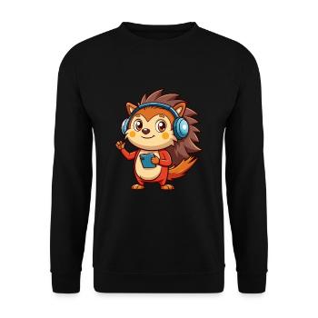 Igel Lustige Zeichentrickfigur Kopfhörer Musik - Unisex Pullover - Schwarz - Vorne - Alina (178cm) & Michal (187cm)